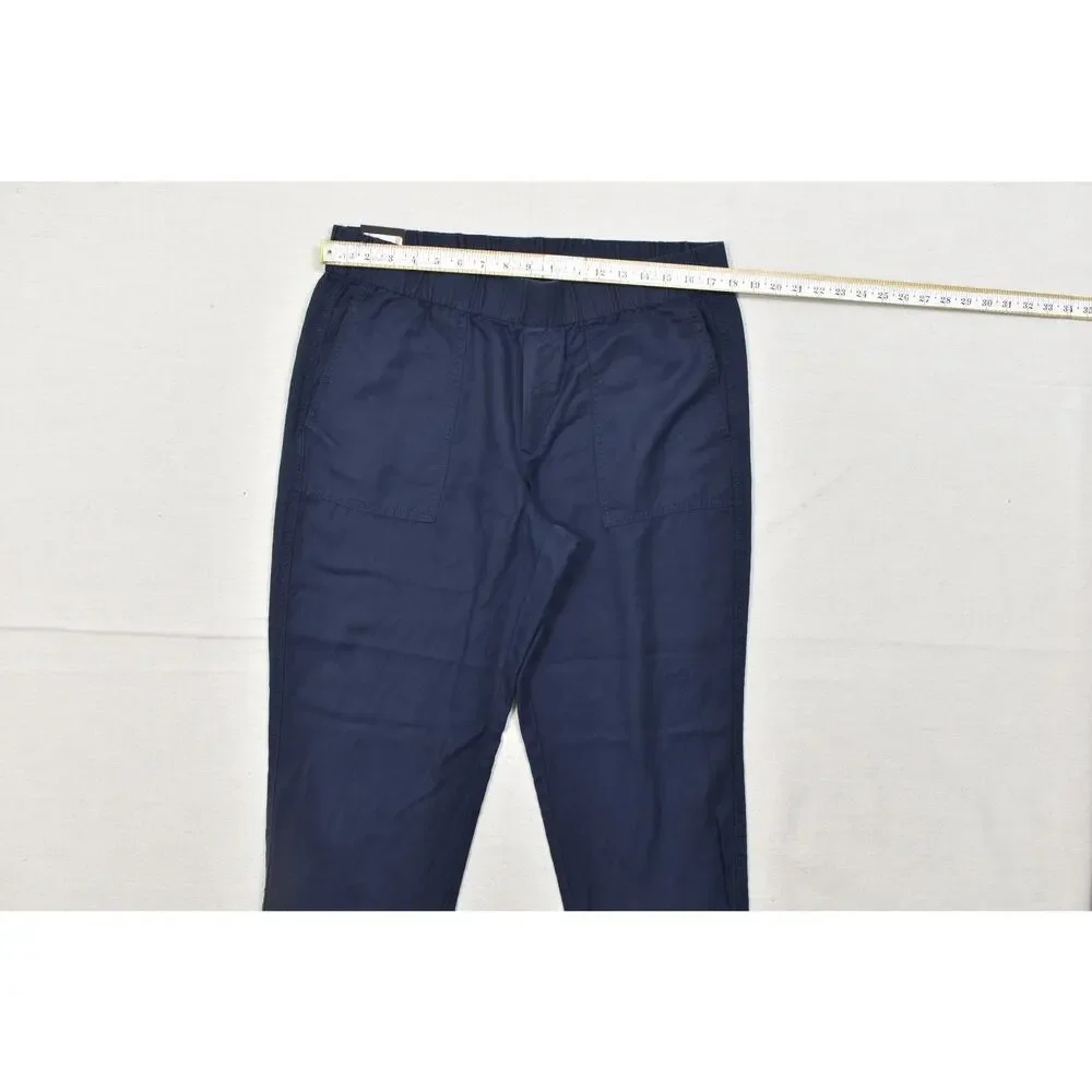 Banana Republic Women Tapered Crop Pant Size L Navy Blue Lyocell Linen Blend NEW